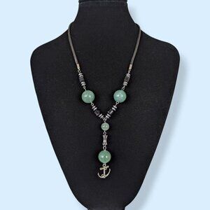 Bohemian Green Aventurine Anchor Necklace